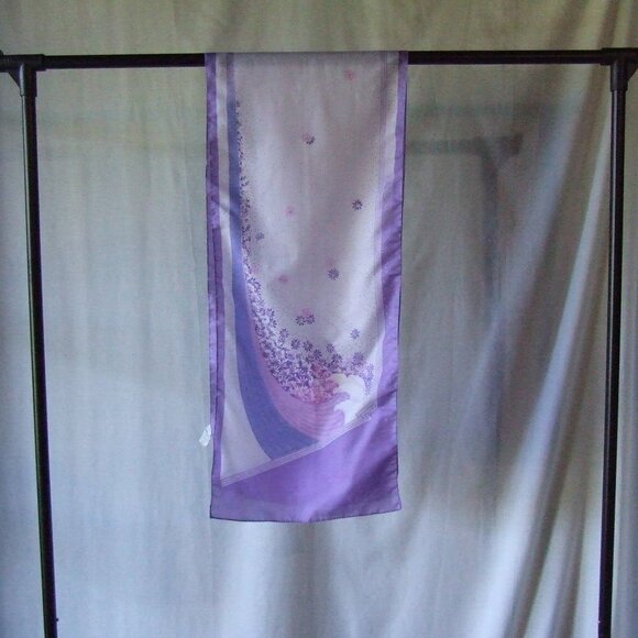 Purple scarf vintage Scarves and Allied Arts Italian fairy 80s foulard flowers - Picture 3 of 6